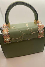 Trendy Decorated Flower Green Bag