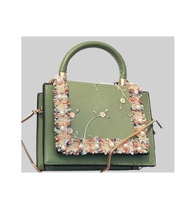 Trendy Decorated Flower Green Bag