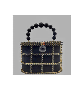 Embellished Black and Gold Evening Purse