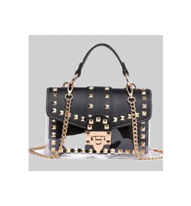 Transparent Overlay Black Studded Fashion Bag.