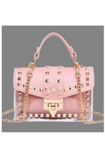 Transparent Overlay Pink Studded Fashion Bag.