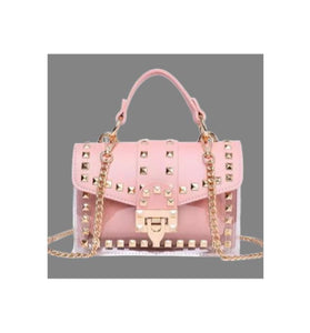 Transparent Overlay Pink Studded Fashion Bag.
