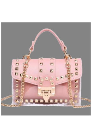 Transparent Overlay Pink Studded Fashion Bag.