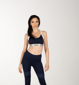 Long Comfy Yoga two Piece Set. Navy Blue with White and Silver Design. Cross Back Design for added comfort.