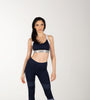 Long Comfy Yoga two Piece Set. Navy Blue with White and Silver Design. Cross Back Design for added comfort.