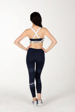 Long Comfy Yoga two Piece Set. Navy Blue with White and Silver Design. Cross Back Design for added comfort.