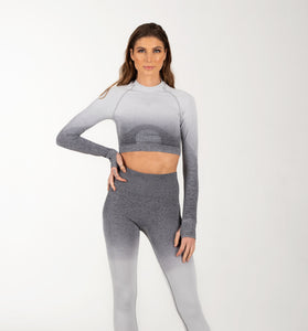 Ombre Grey and White Two Piece Yoga Pants Sports Set.