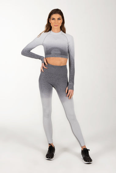 Ombre Grey and White Two Piece Yoga Pants Sports Set.