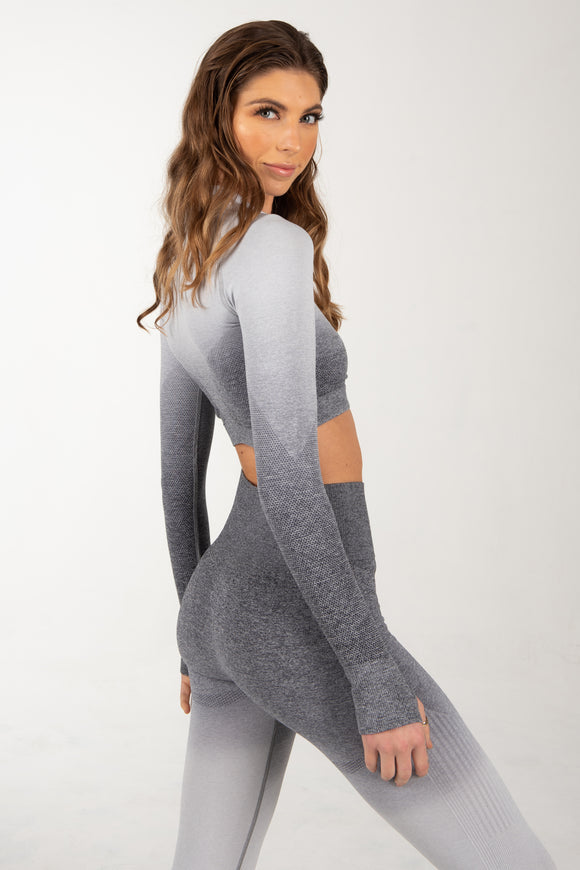 Ombre Grey and White Two Piece Yoga Pants Sports Set.