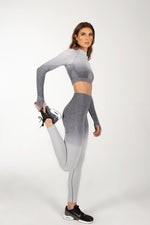 Ombre Grey and White Two Piece Yoga Pants Sports Set.