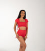 Seamless Red Shorts Set with Cutout Back Design.