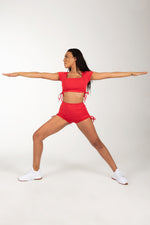 Seamless Red Shorts Set with Cutout Back Design.