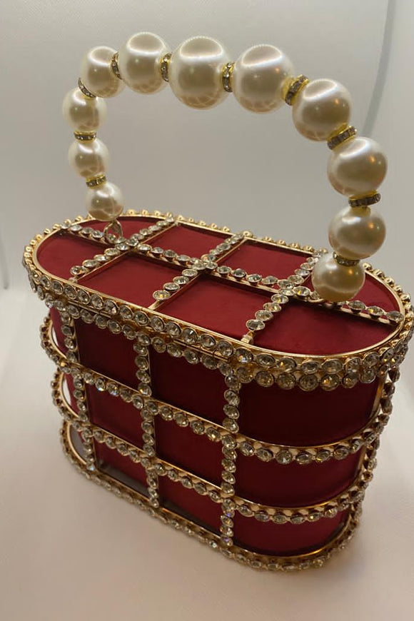 Embellished Red Gold Evening Purse