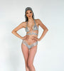 Rhinestone Silver Two Piece Swimsuit.