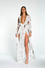 Long Sleeve Belted Waist Maxi Beach Dress.